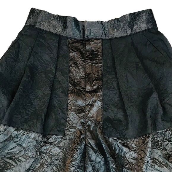 Ms MIN Pleated Palazzo Pants Size 4 Black Crinkled Cropped Wide Contrasting - Picture 4 of 15